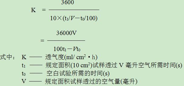 記下5～10min內(nèi)透過空氣的量(觀察記錄水位下降的體積)結(jié)果可按下式計(jì)算